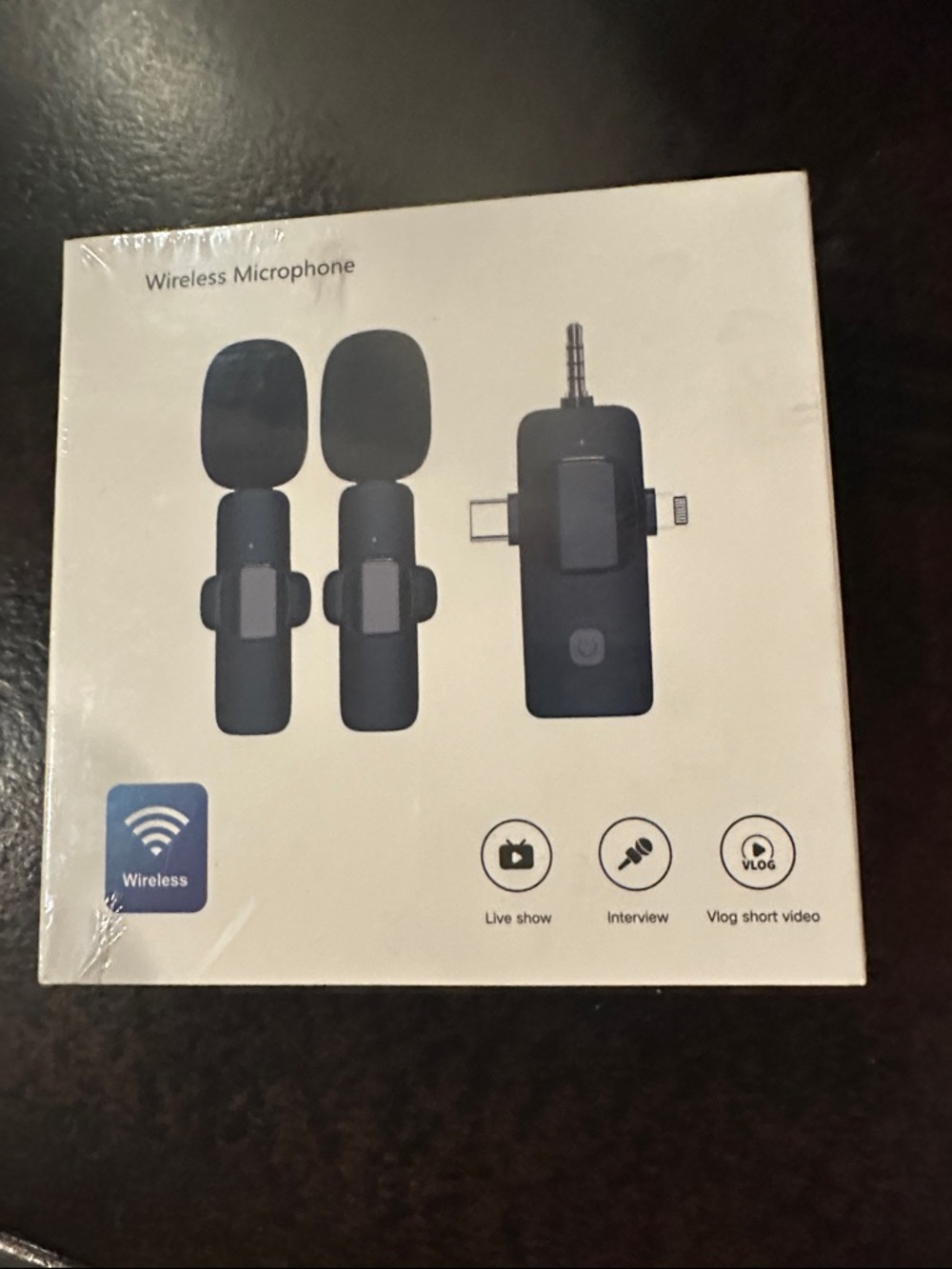 Wireless Lavalier Microphone Dual Mics with Receiver - Black